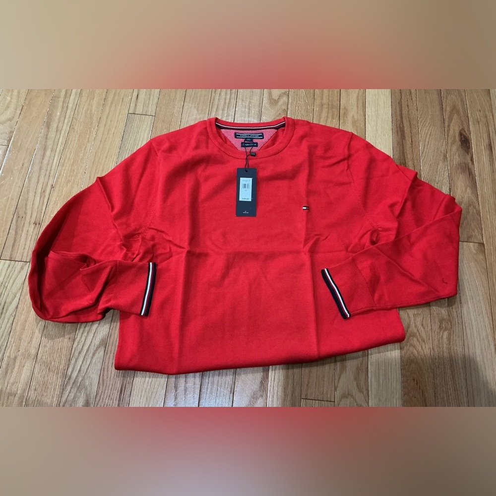 Tommy Hilfiger Large Bold Red Cotton Sweater NWT